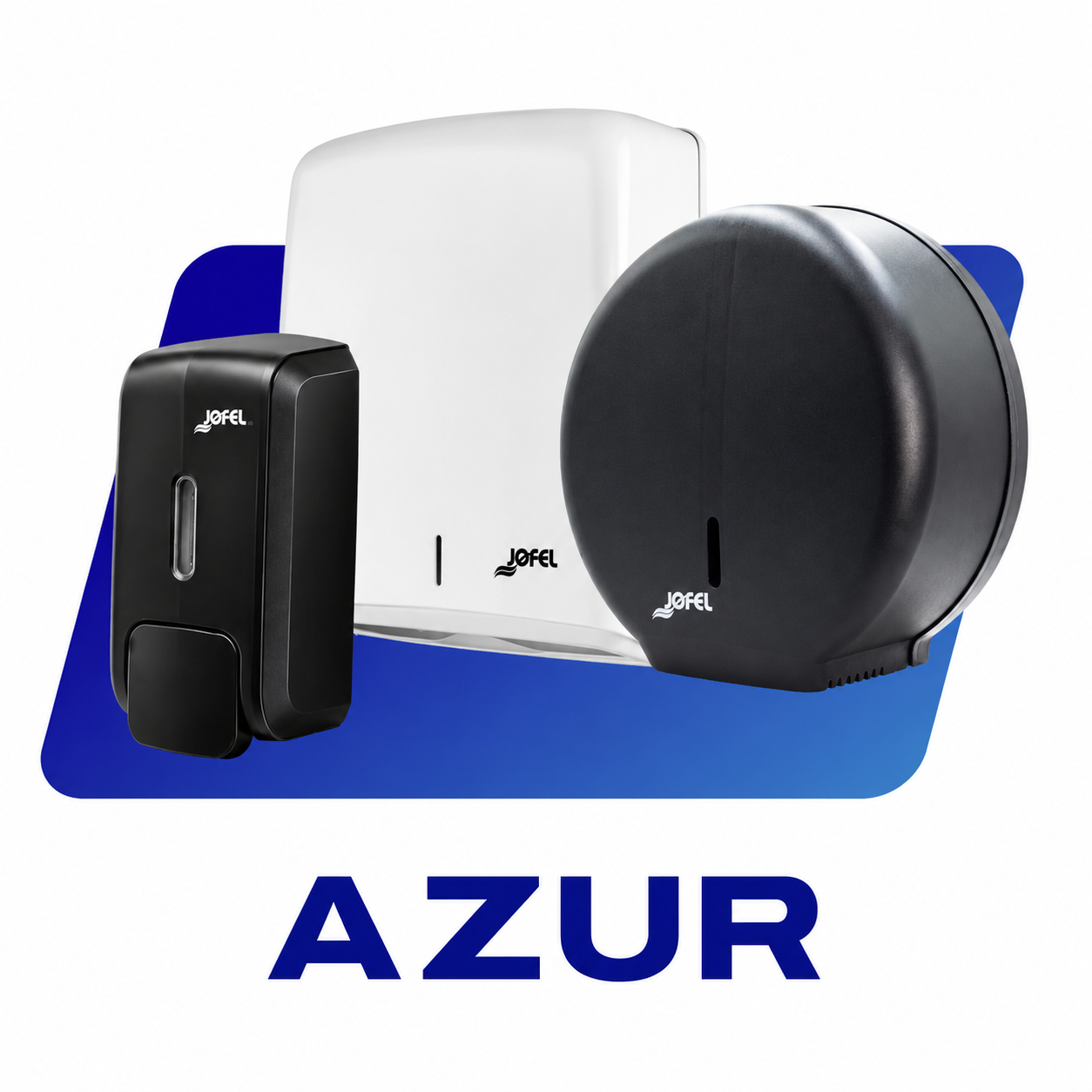 Familia AZUR Jofel, dispensador de jabón, secamanos y portarrollos negro