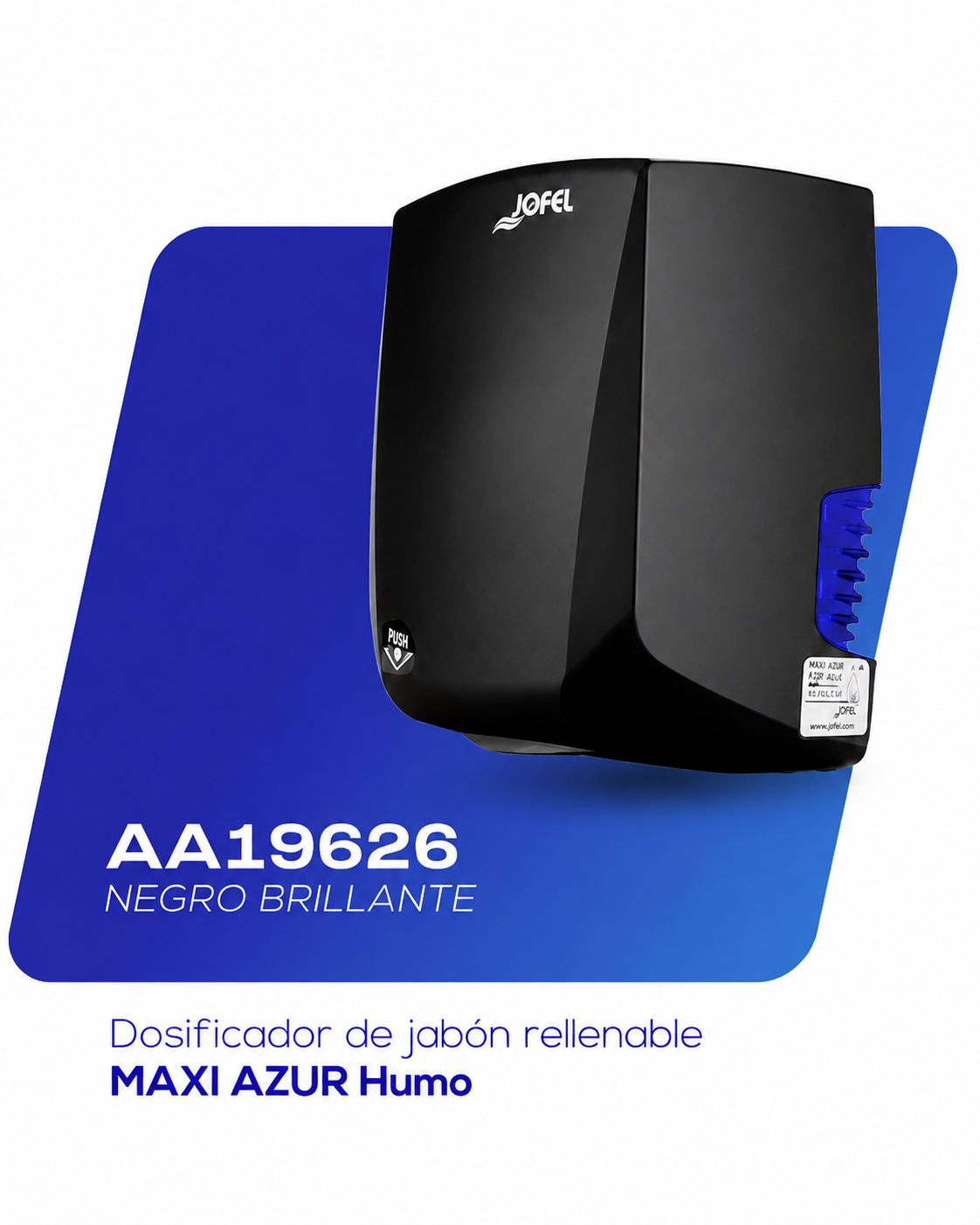 Dosificador de jabón rellenable AA19626 negro brillante, MAXI AZUR Humo